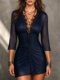 Réséda | Mesh Mini Dress with Vintage Lace and Drawstring