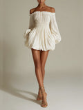 Candide | White Off-Shoulder Mini Dress with Ruched Waist