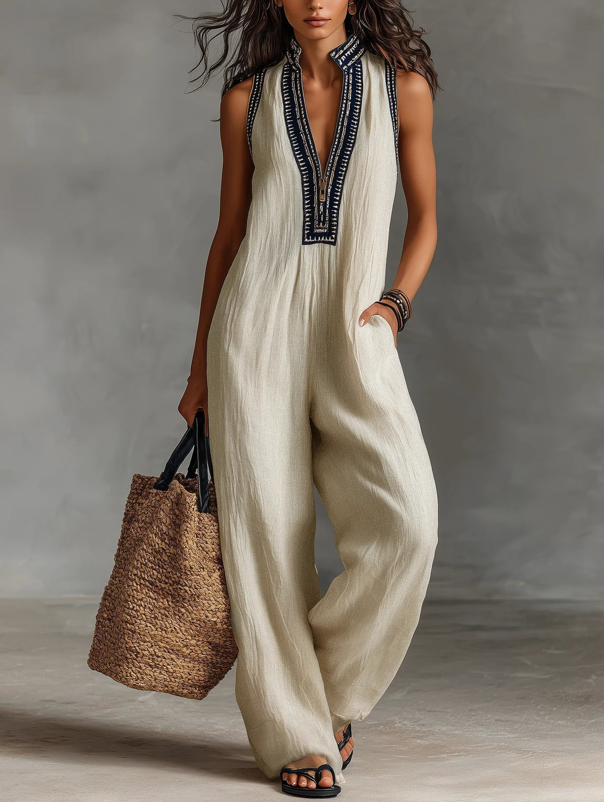 Roxane | Minimalist Sleeveless High-Neck Jumpsuit with Zip Closure