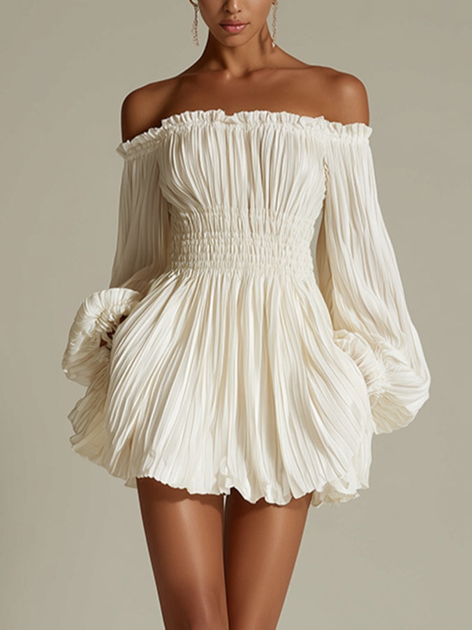 Candide | White Off-Shoulder Mini Dress with Ruched Waist
