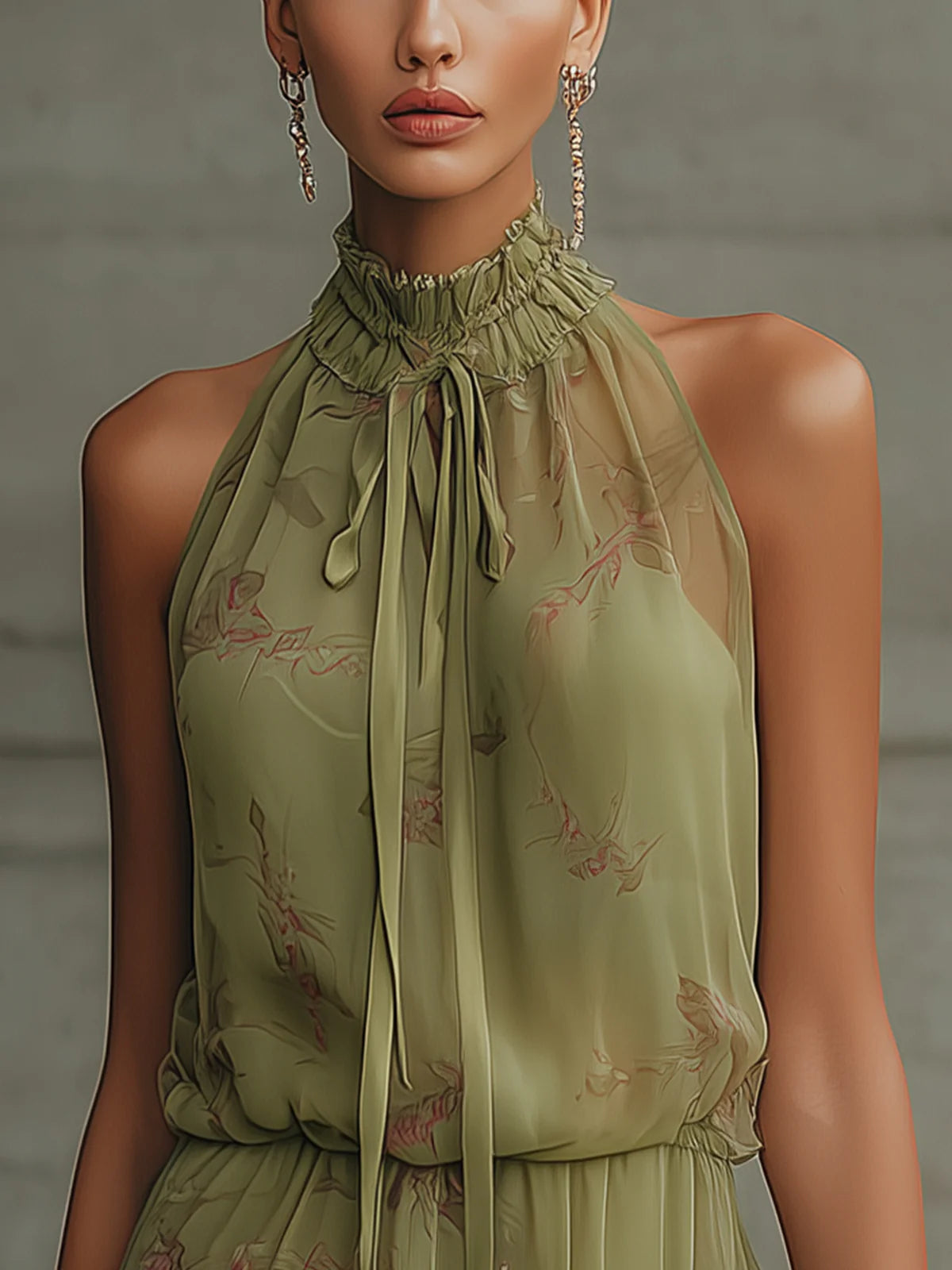 Sylvie | Green Floral Chiffon High-Waist Mini Dress