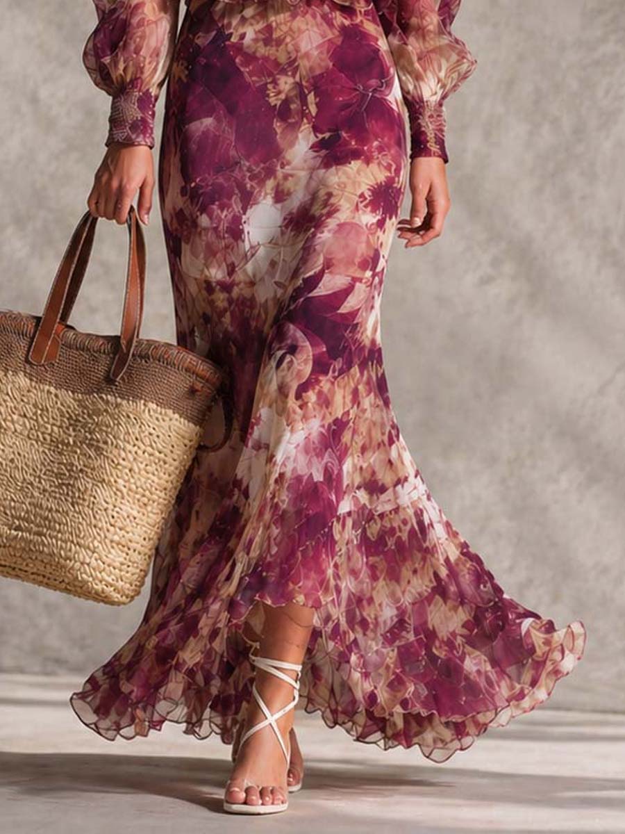 Françoise | Pink Floral Off-Shoulder Chiffon Maxi Dress