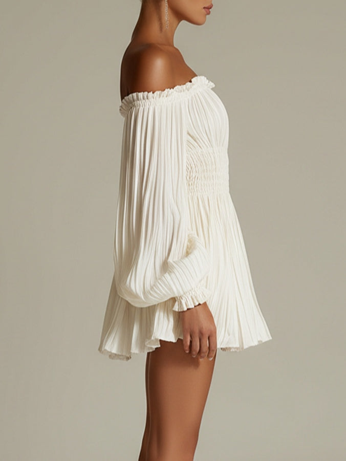 Candide | White Off-Shoulder Mini Dress with Ruched Waist