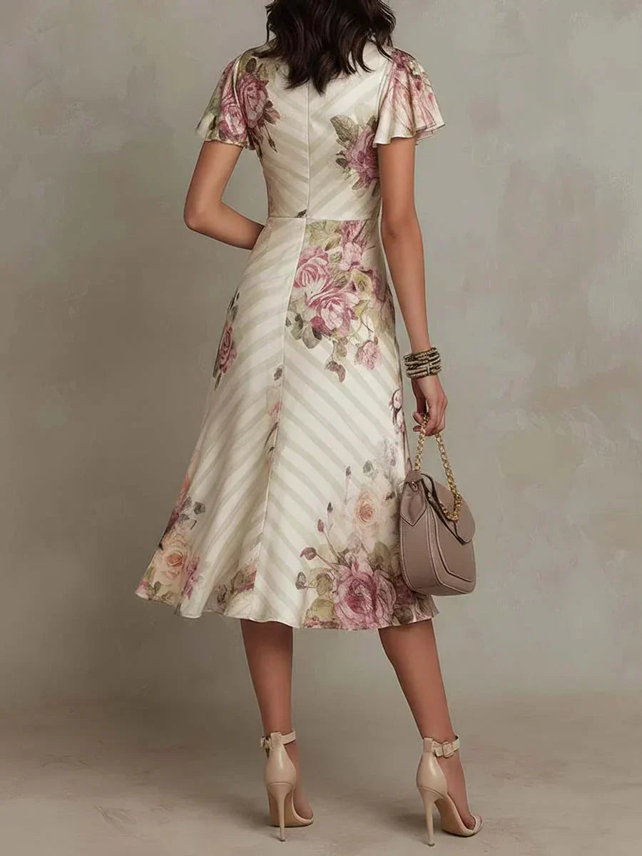 Alba | Elegant Ruched Floral Print Wrap Midi Dress