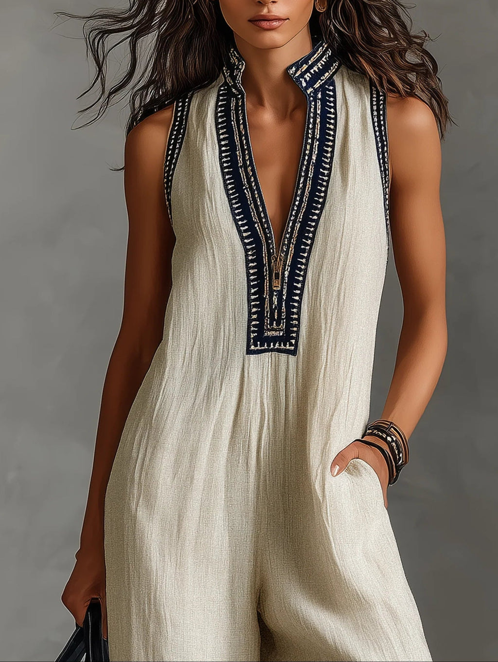 Roxane | Minimalist Sleeveless High-Neck Jumpsuit with Zip Closure