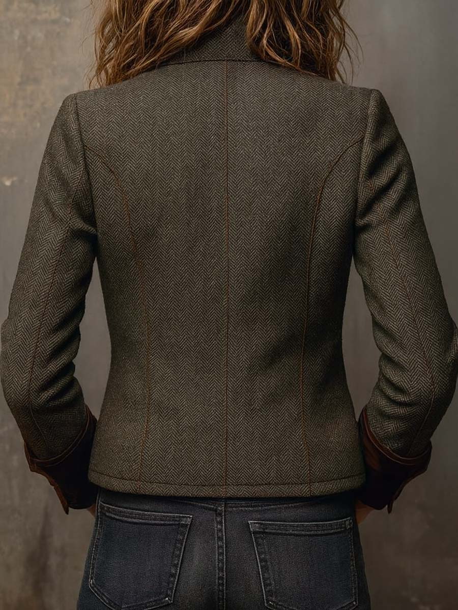 Lorella | Blazer Vintage a Chevron con Bordo a Contrasto