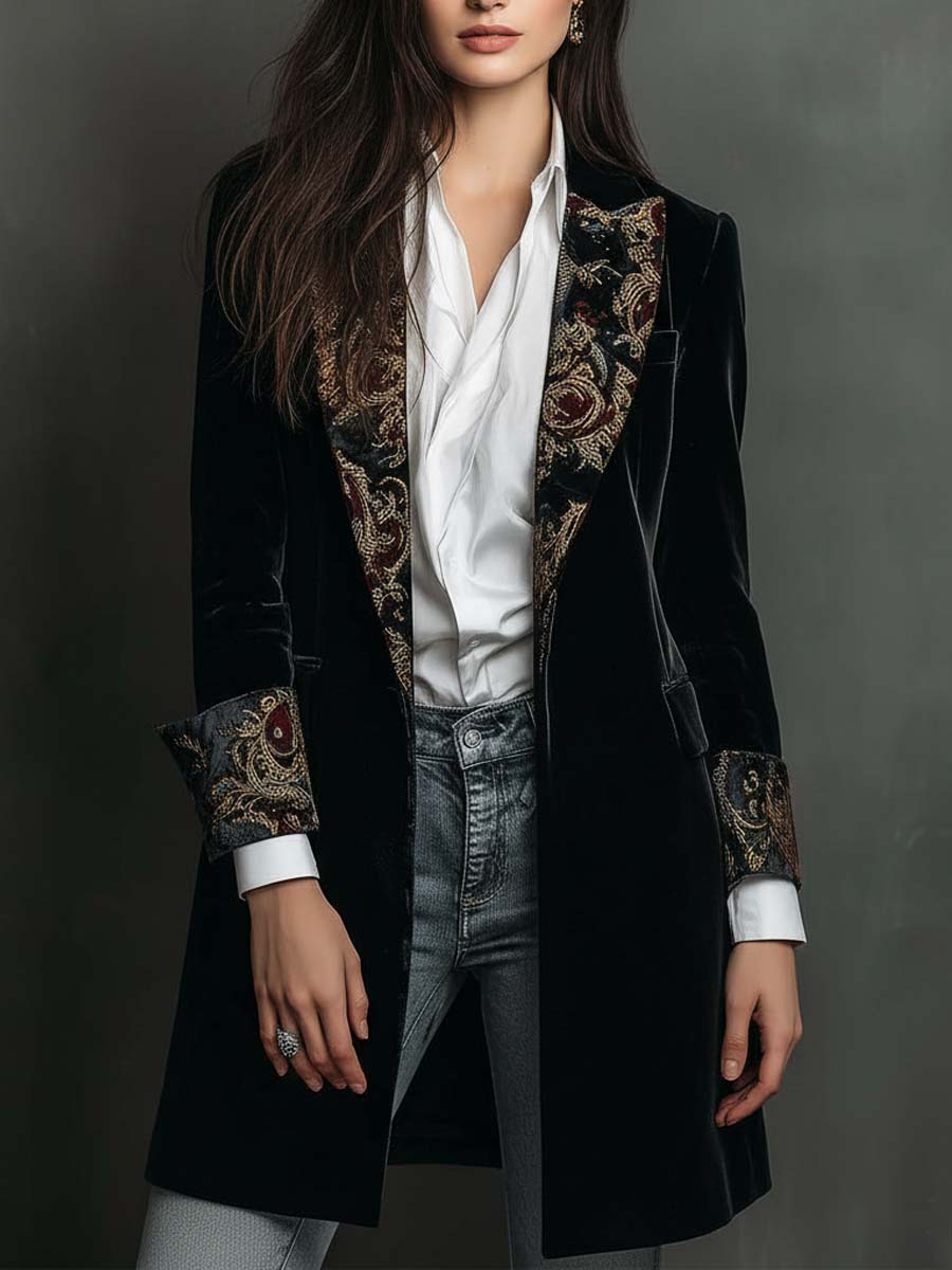 Marzia | Blazer Ajustato Stampato Barocco Nero