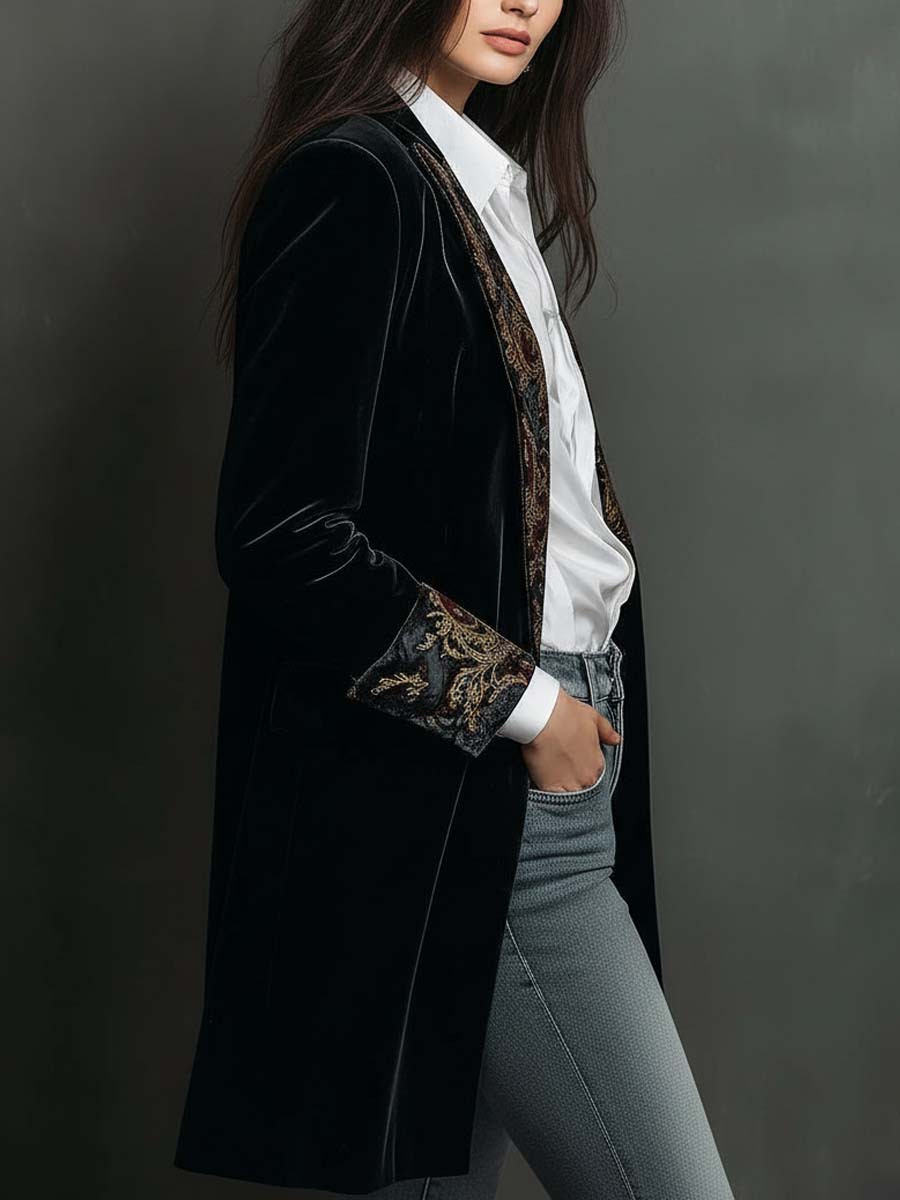 Marzia | Blazer Ajustato Stampato Barocco Nero