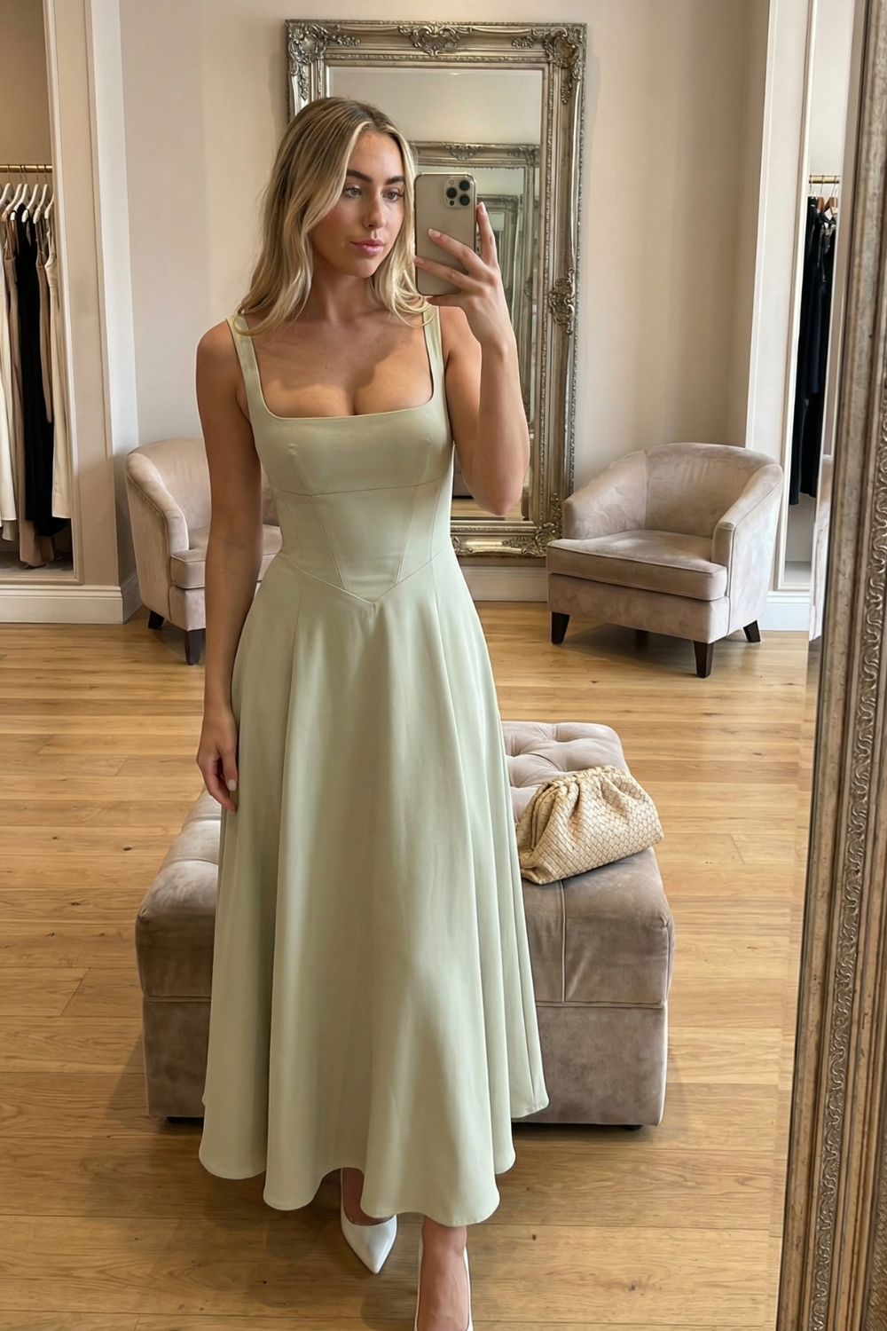 Midi dress with a square neckline