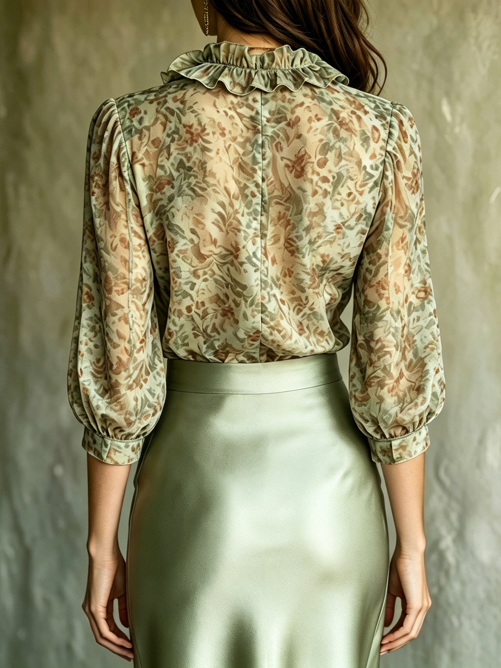 Antonella | Blusa Elegante con Rouches Floreali e Mini Gonna in Satin
