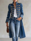Joséphine | Cappotto stile ufficiale in denim lavato, bottoni dorati.