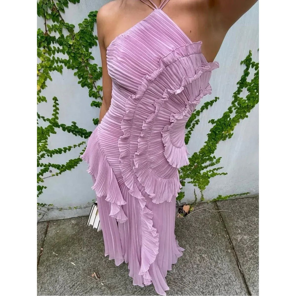 Pleated dress with ruffle detail