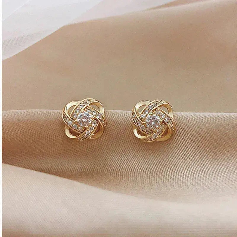 Lourdes - Gold Spiral Earrings with Crystals