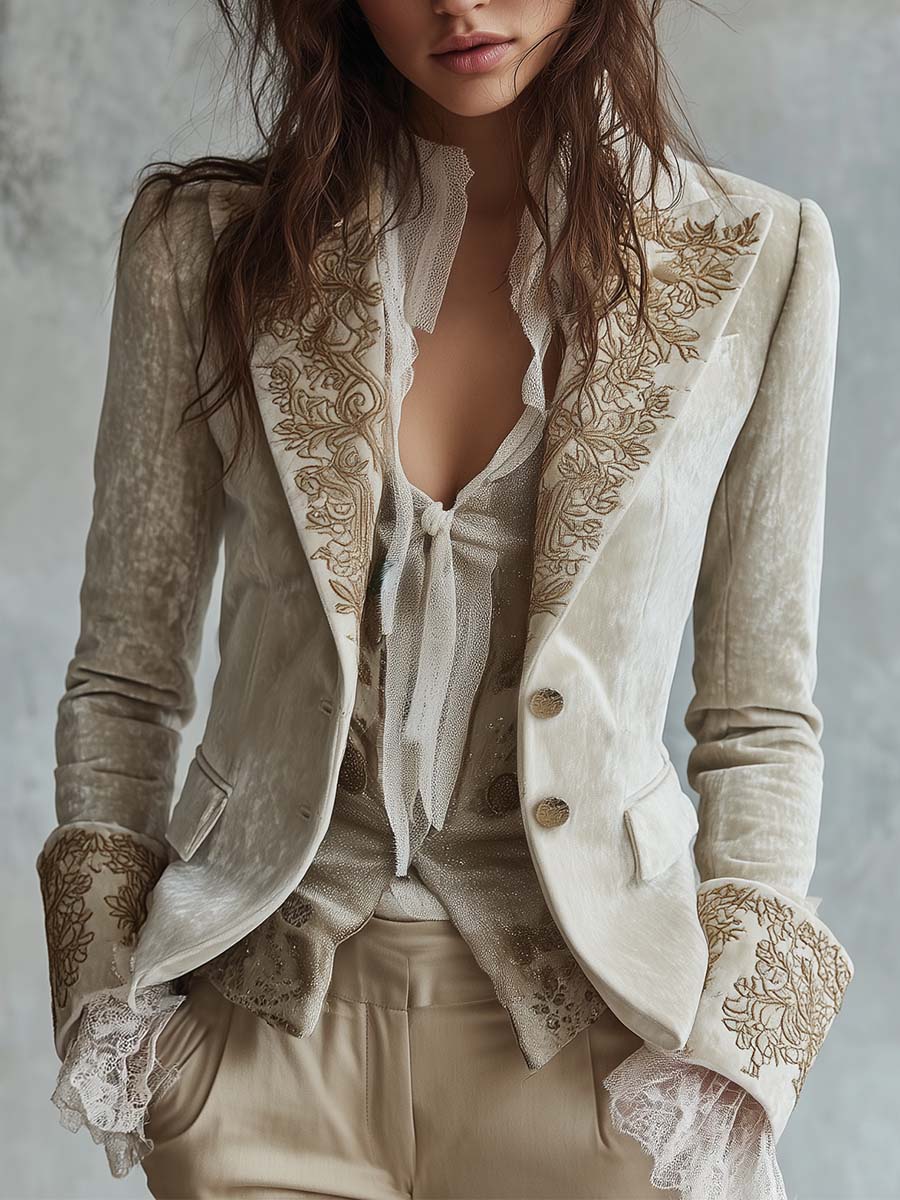 Ombretta | Blazer Ivorio Ricamato Tailleur