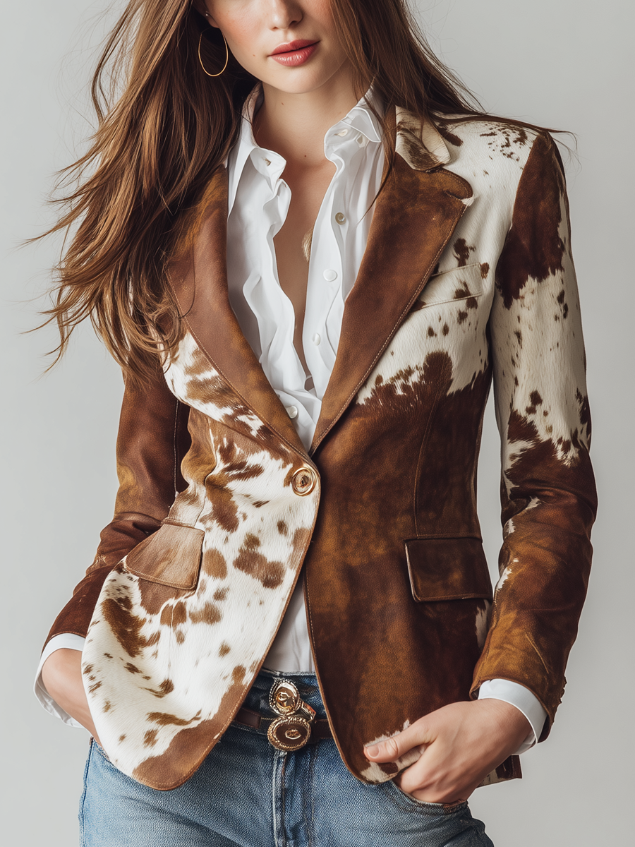 Rita | Blazer Vintage Stampa Mucca Eco-Responsabile