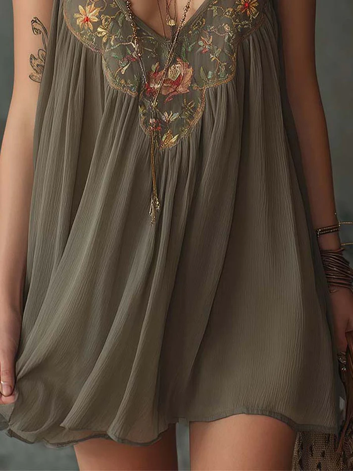 Colette | Grey Floral Long-Sleeve Mini Dress
