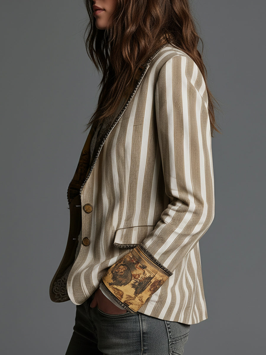 Luciana | Blazer Bohemien a Righe con Collo Stampato