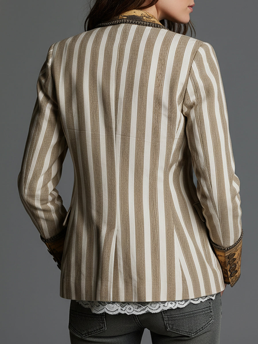 Luciana | Blazer Bohemien a Righe con Collo Stampato