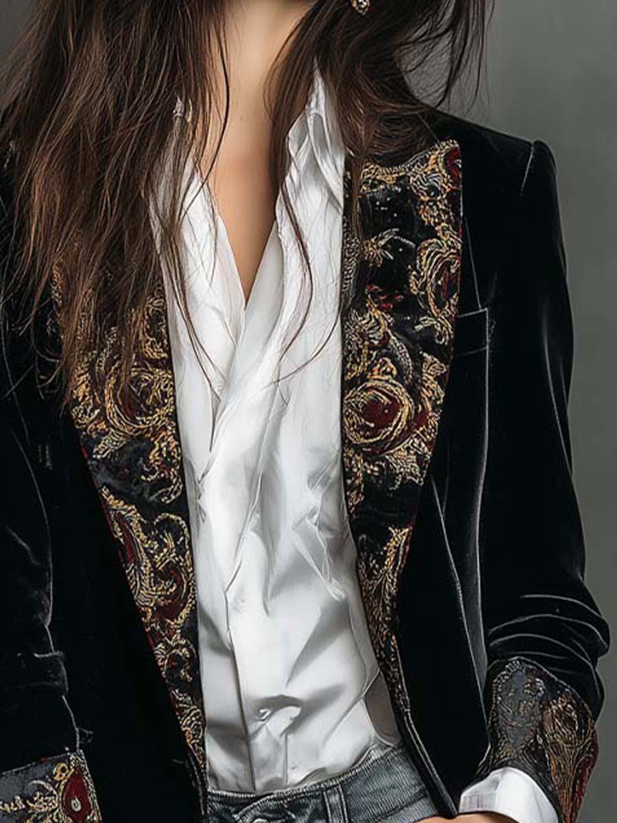 Marzia | Blazer Ajustato Stampato Barocco Nero