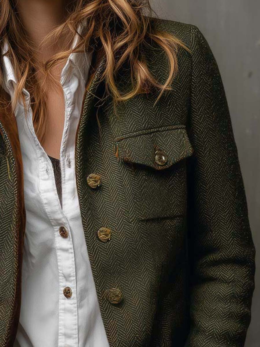 Lorella | Blazer Vintage a Chevron con Bordo a Contrasto