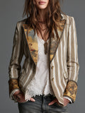 Luciana | Blazer Bohemien a Righe con Collo Stampato