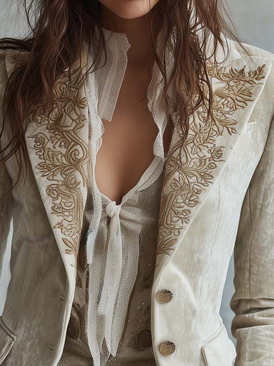 Ombretta | Blazer Ivorio Ricamato Tailleur