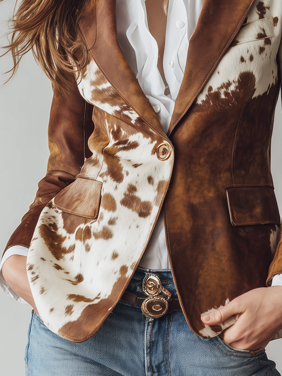 Rita | Blazer Vintage Stampa Mucca Eco-Responsabile