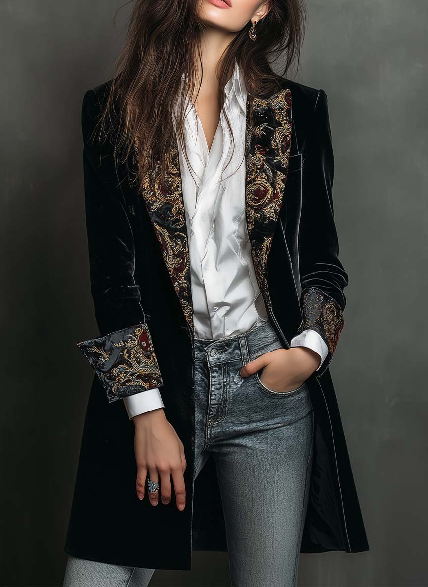 Marzia | Blazer Ajustato Stampato Barocco Nero