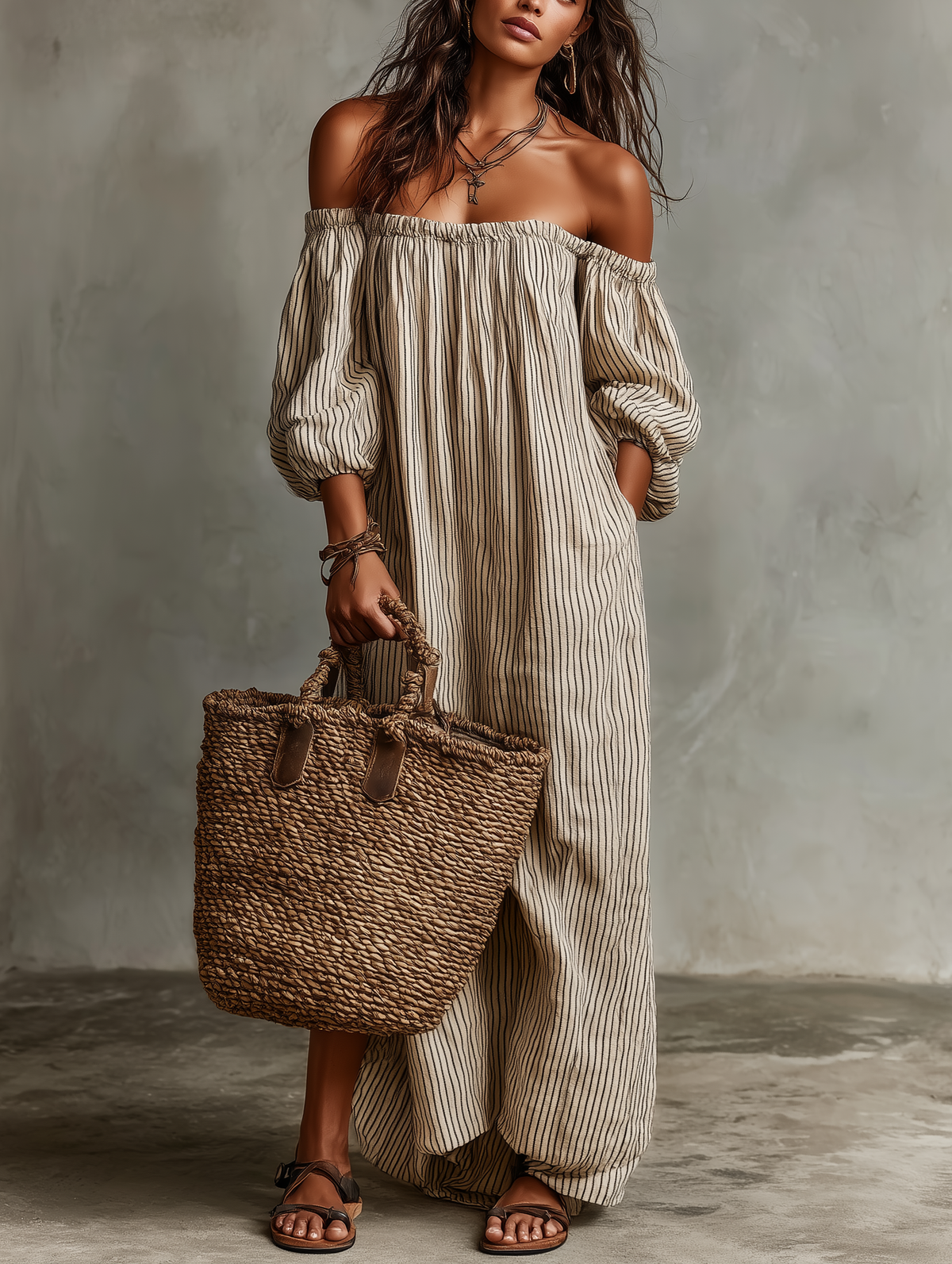Carmen | Long Cotton and Linen Off-the-Shoulder Dress