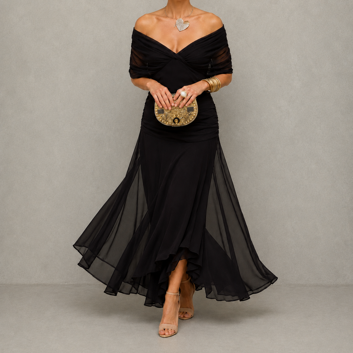 Emma | Vestido de noche drapeado con escote en V