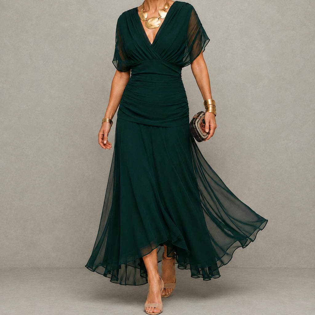 Emma | Vestido de noche drapeado con escote en V