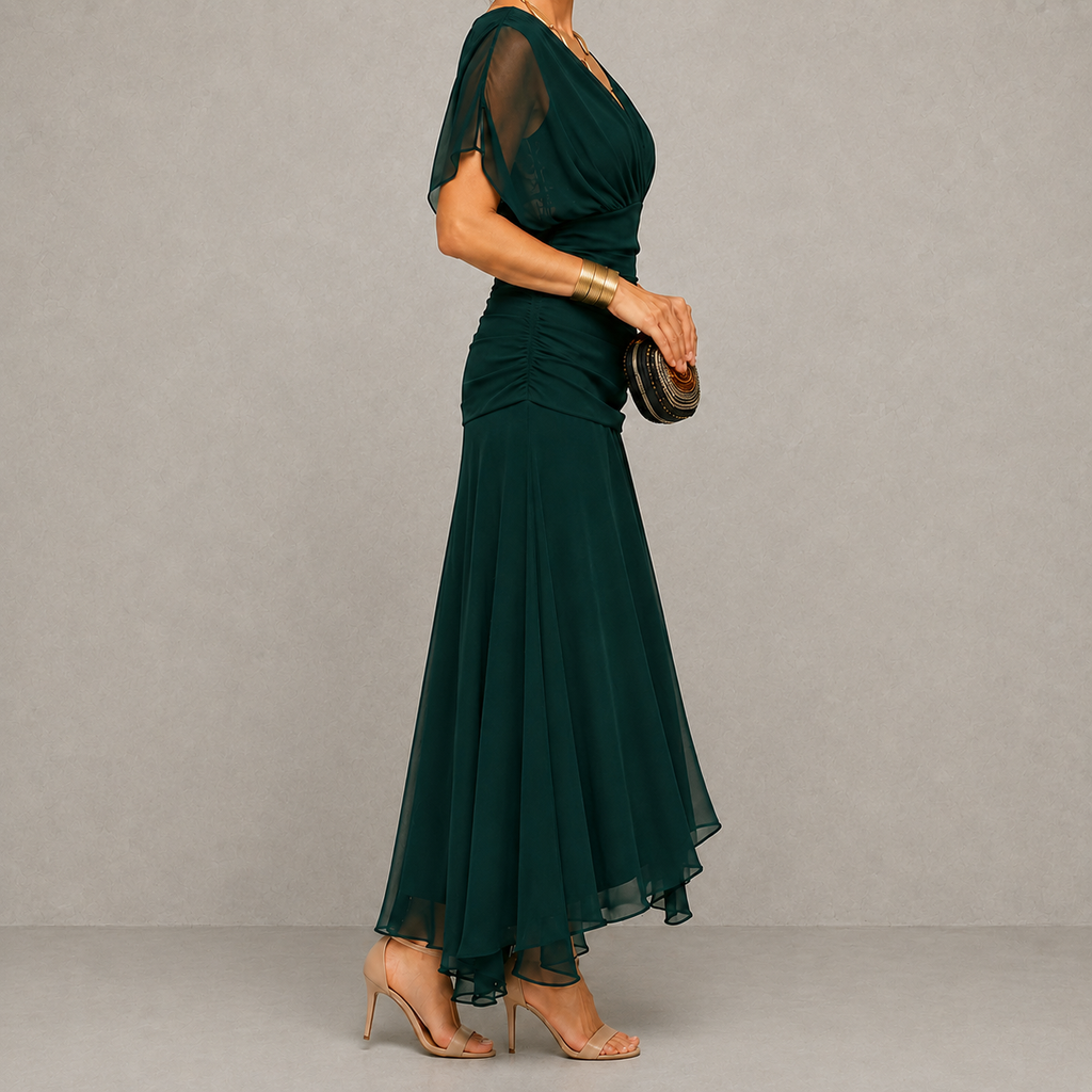 Emma | Vestido de noche drapeado con escote en V