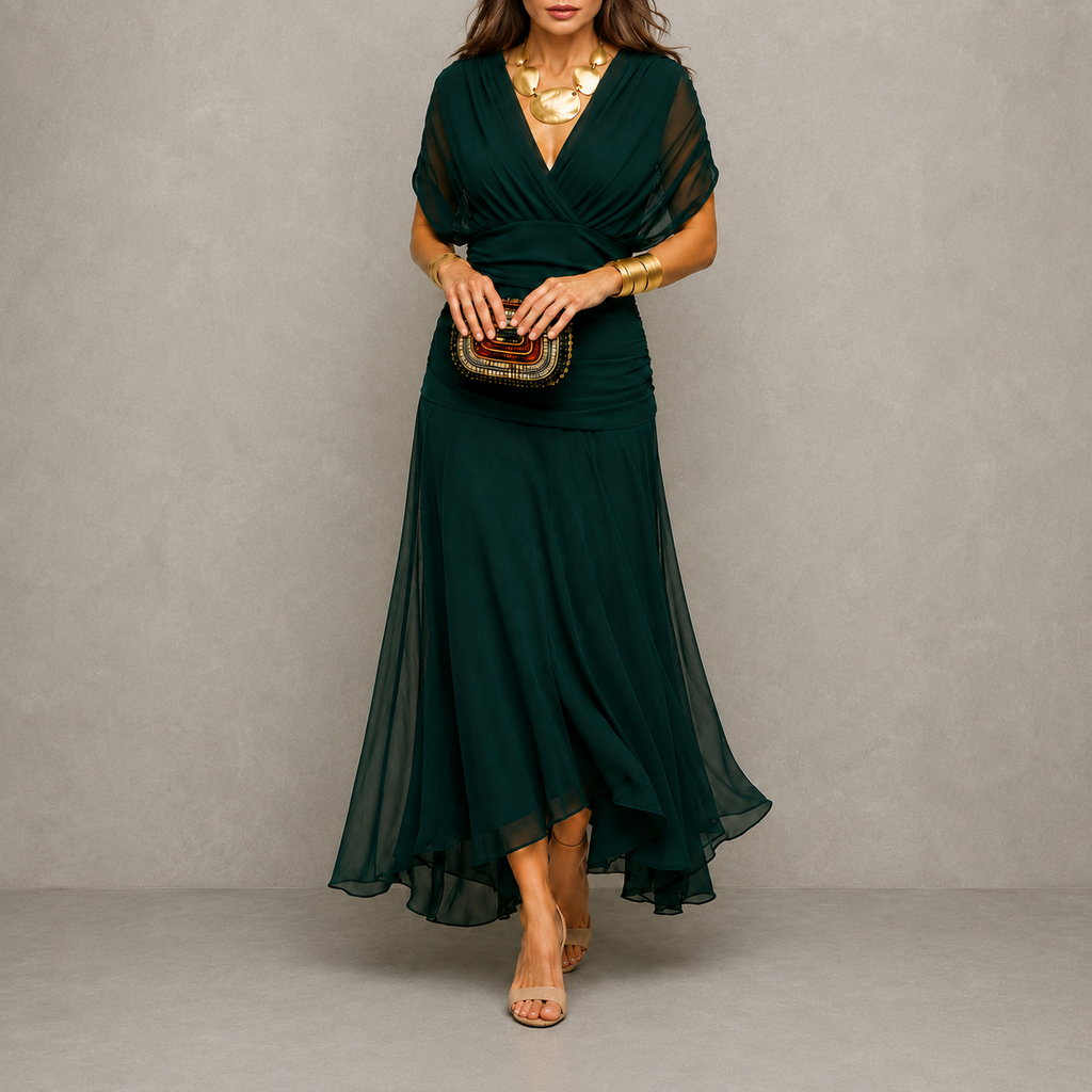 Emma | Vestido de noche drapeado con escote en V
