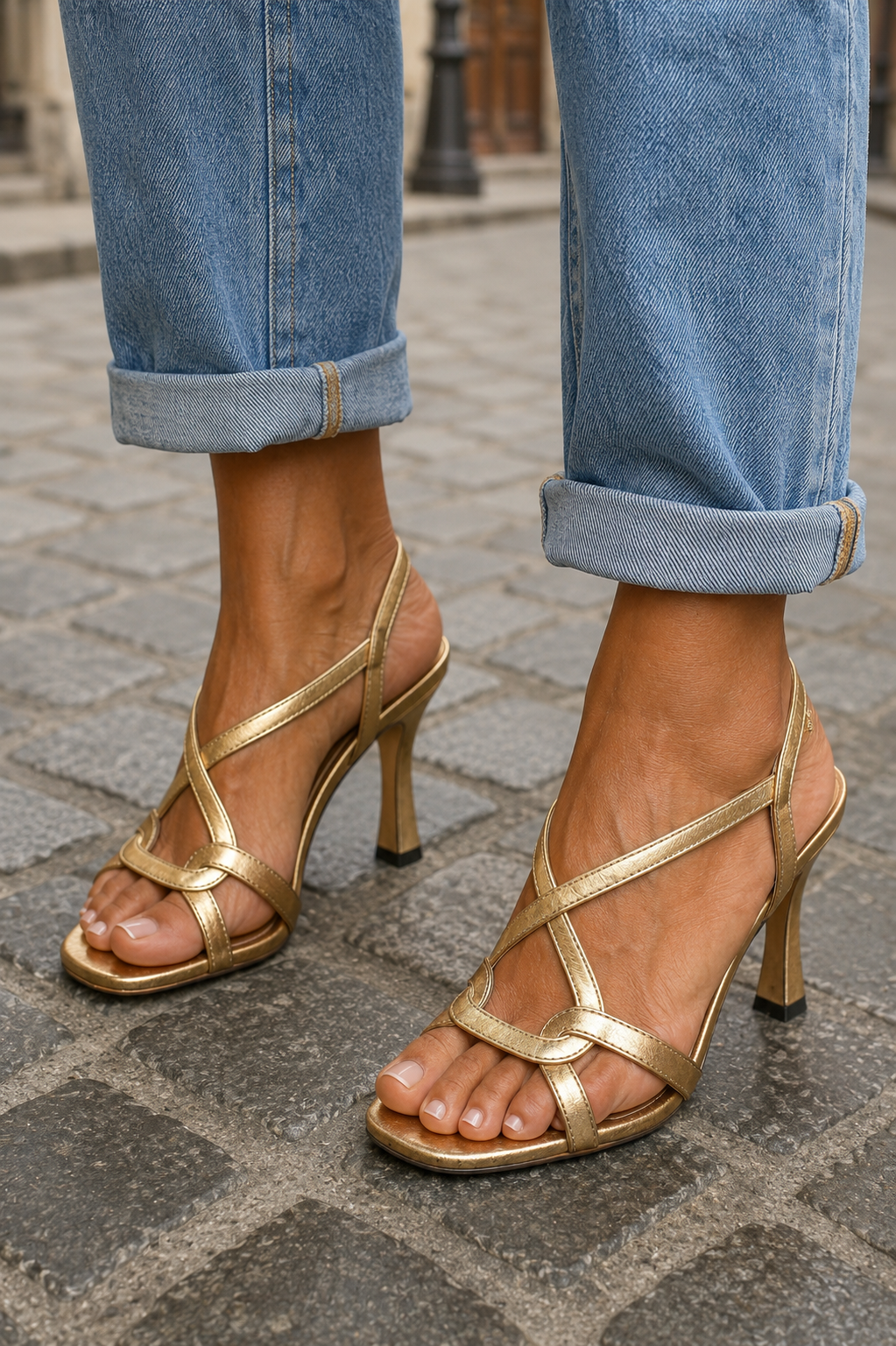 Cassie – Sandalias doradas elegantes con tacón