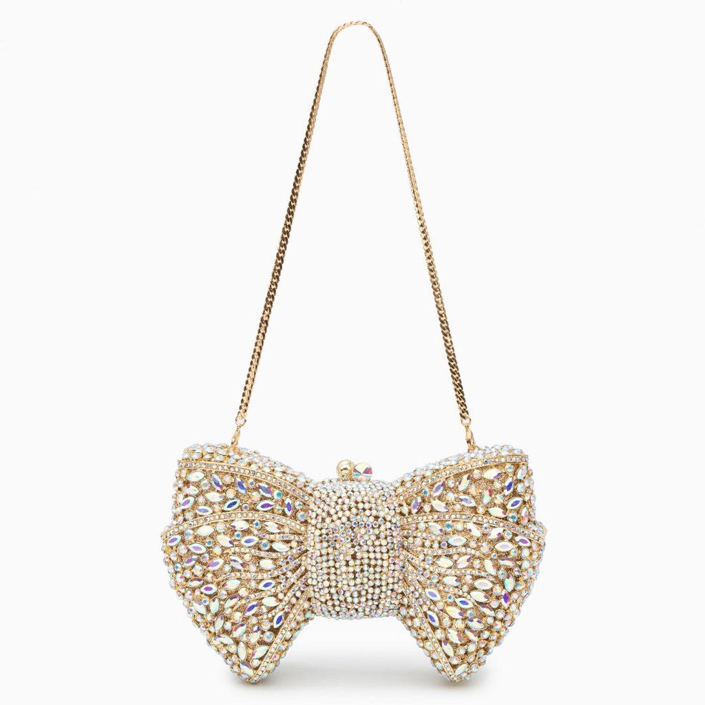 POCHETTE CON FIOCCO E STRASS - BIANCA