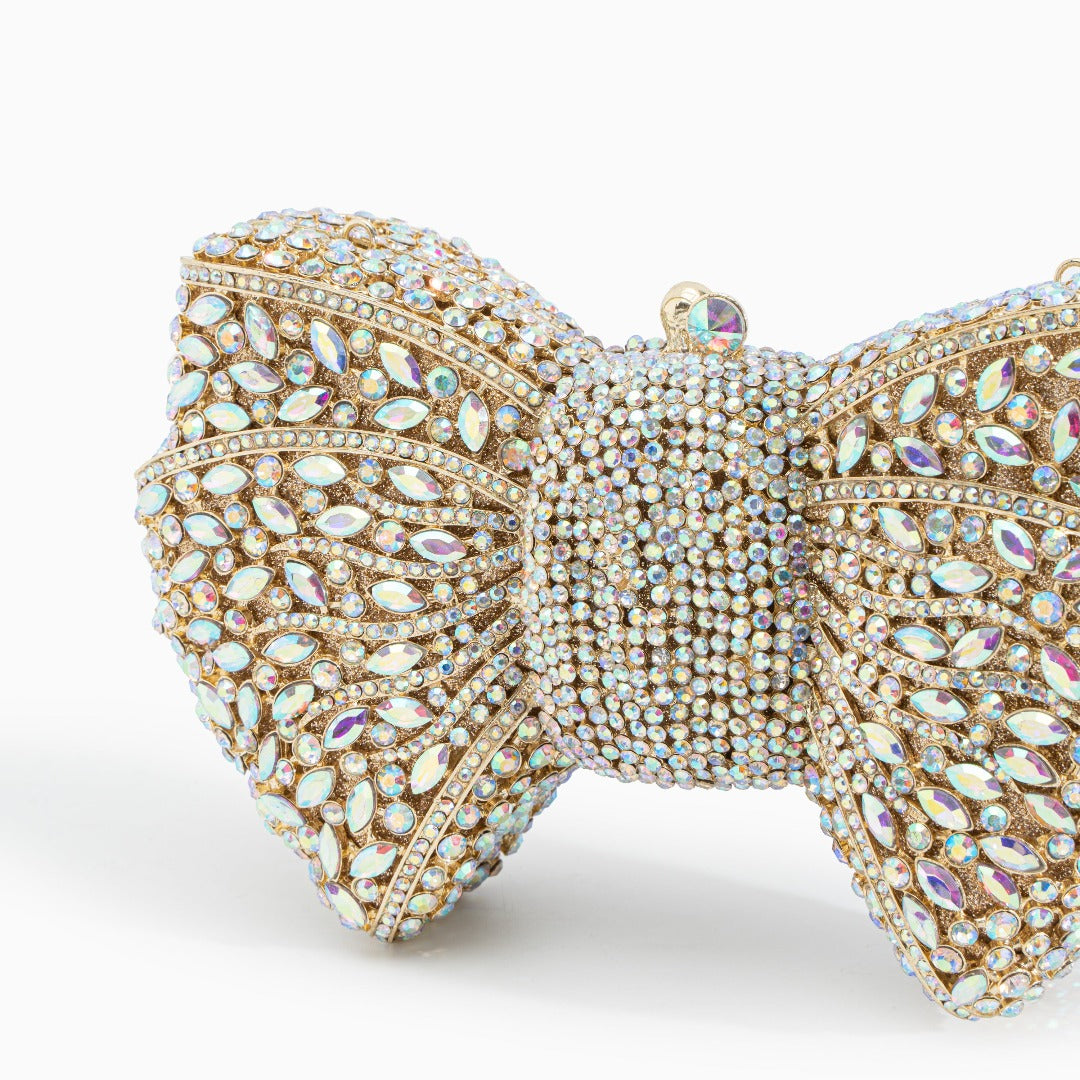 POCHETTE CON FIOCCO E STRASS - BIANCA