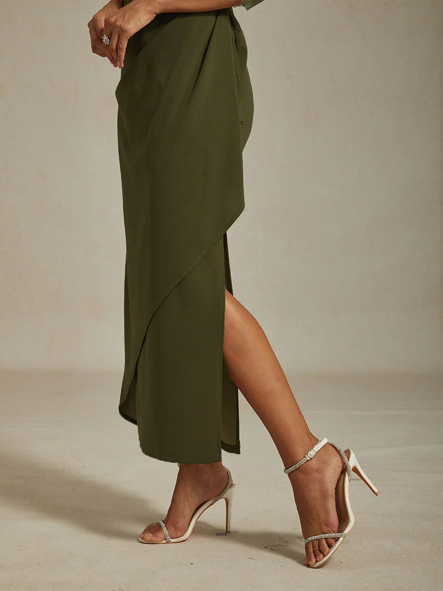 Fitted midi dress with draping