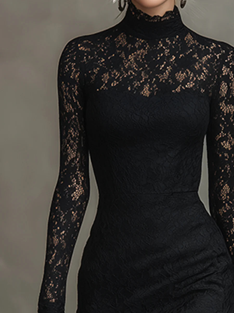 Gloria | Abito Lungo Pizzo Nero