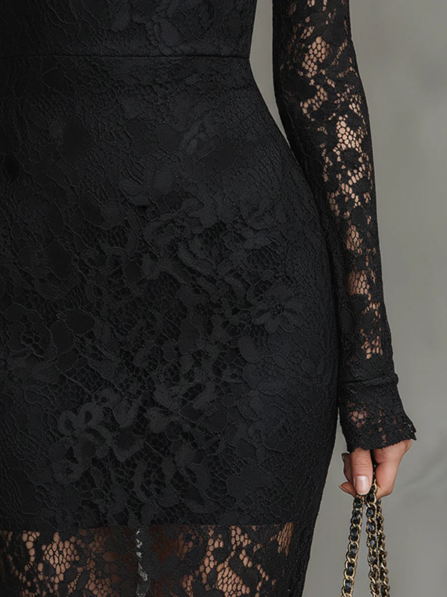 Gloria | Abito Lungo Pizzo Nero