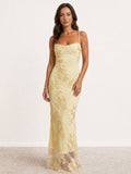 Long embroidered spaghetti-strap dress