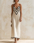 Marisa | Long Dress with Contrasting Herringbone Pattern