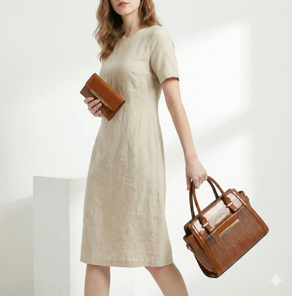 LEATHER BAG AND WALLET SET - CROC