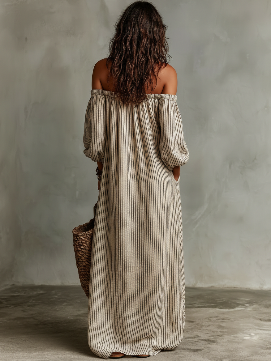 Carmen | Long Cotton and Linen Off-the-Shoulder Dress