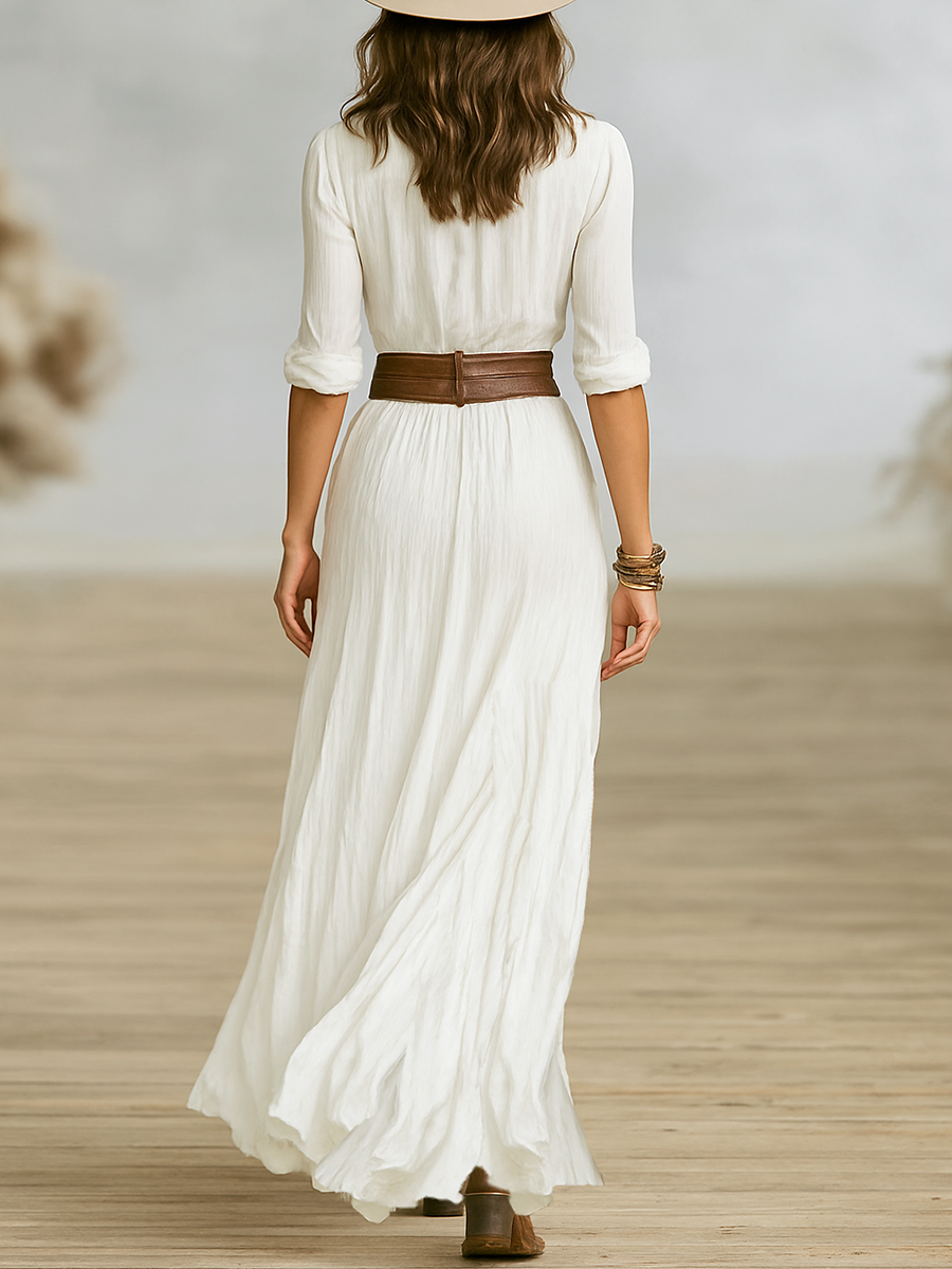 Aurore | Linen Maxi Dress with Reverse Collar