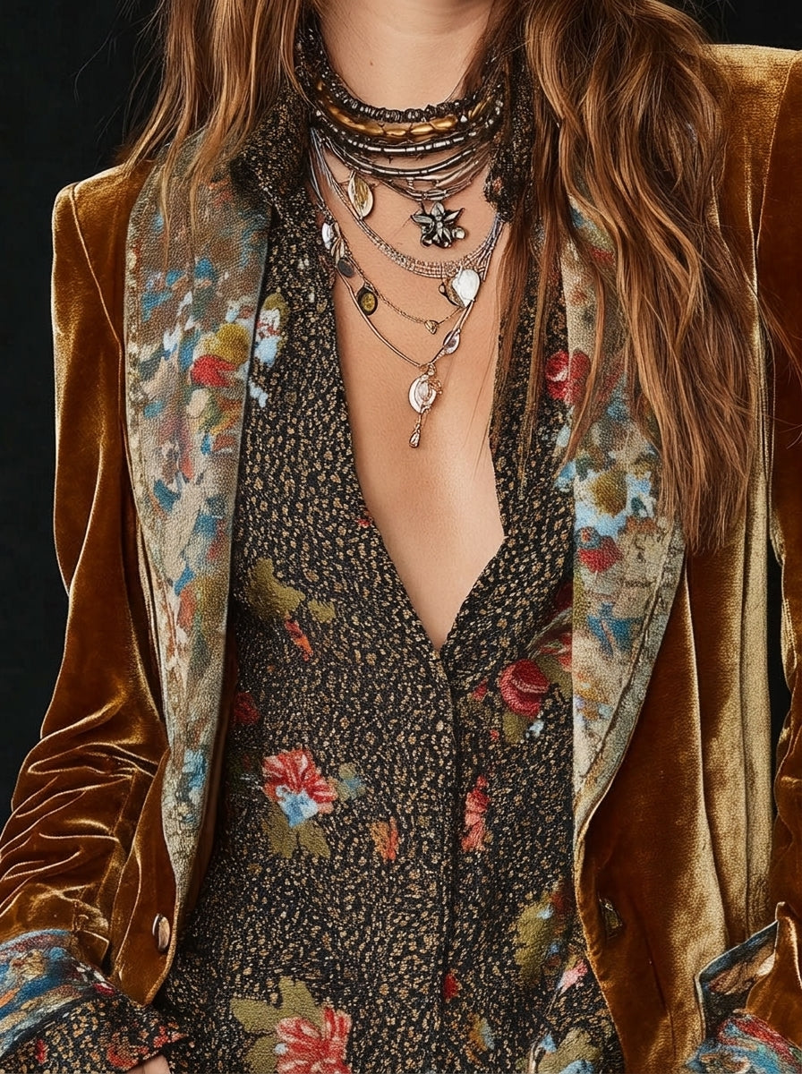 Marcella - Blazer Patchwork con Stampa Floreale Vintage