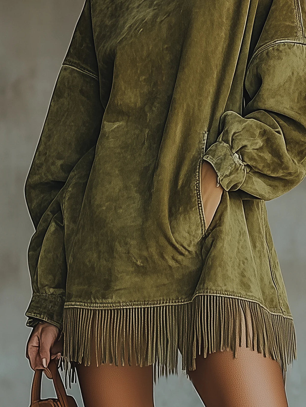 Gabrielle | Faux-Suede High-Neck Fringe Dress