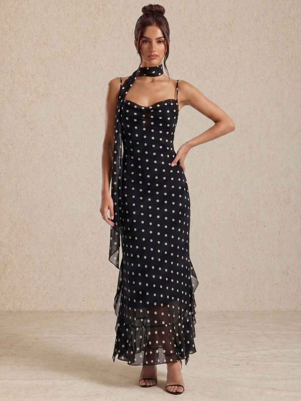 Polka dot midi dress with straps