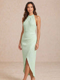 Pleated midi dress with a halter neckline