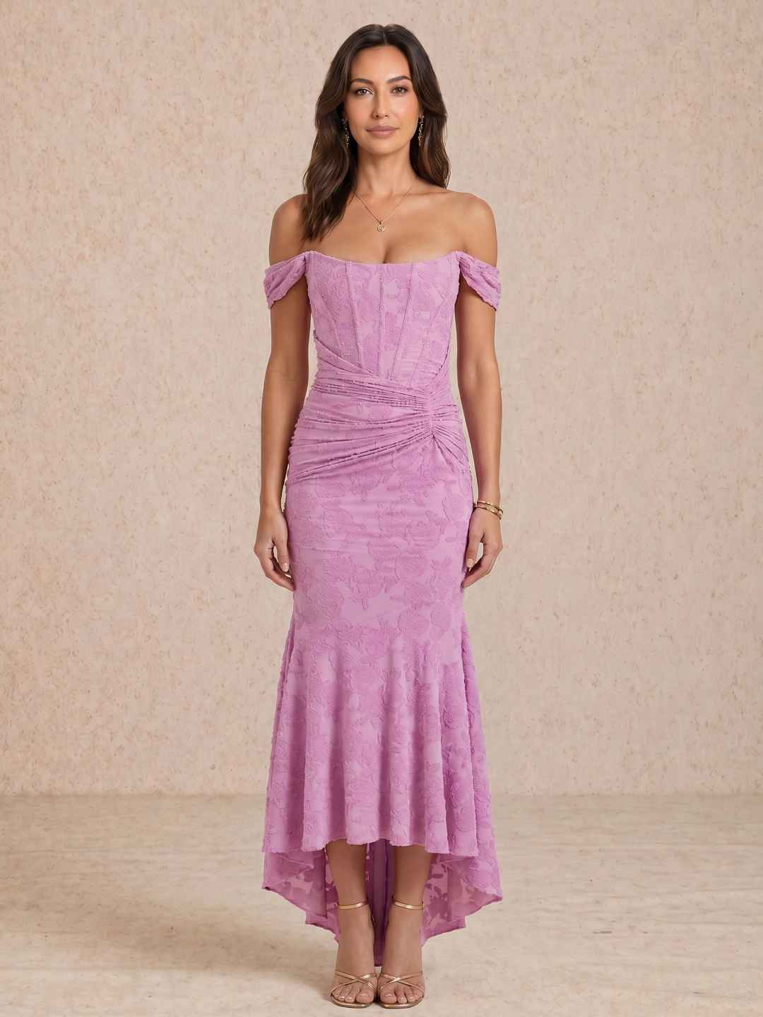 Draped midi dress with a square neckline