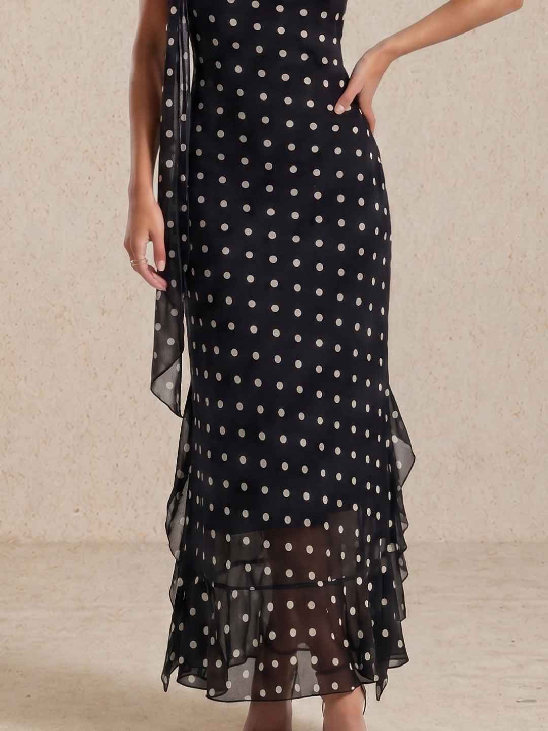 Polka dot midi dress with straps